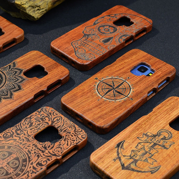 Full Wood Case For Samsung Galaxy Note 9 8 S5 S6 S7 S8 S9 Edge Plus Phone Cover 100% Natural Bamboo Handmade Carving Cases