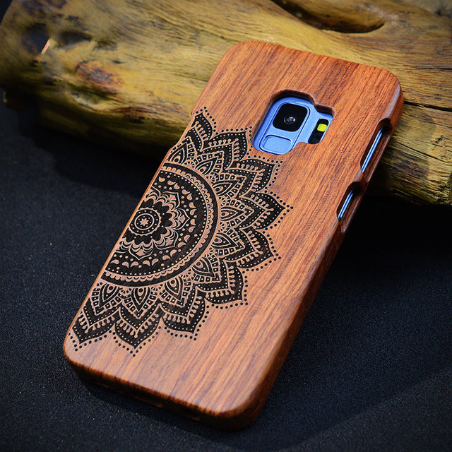 Full Wood Case For Samsung Galaxy Note 9 8 S5 S6 S7 S8 S9 Edge Plus Phone Cover 100% Natural Bamboo Handmade Carving Cases