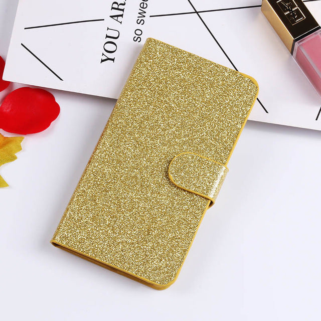 QIJUN Glitter Bling Flip Stand Case For Samsung Galaxy S6 S7 Edge S8 S9 S10 Plus A10 A30 A40 A50 M10 M20 M30 Wallet Phone Cover