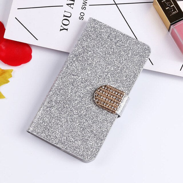 QIJUN Glitter Bling Flip Stand Case For Samsung Galaxy S6 S7 Edge S8 S9 S10 Plus A10 A30 A40 A50 M10 M20 M30 Wallet Phone Cover