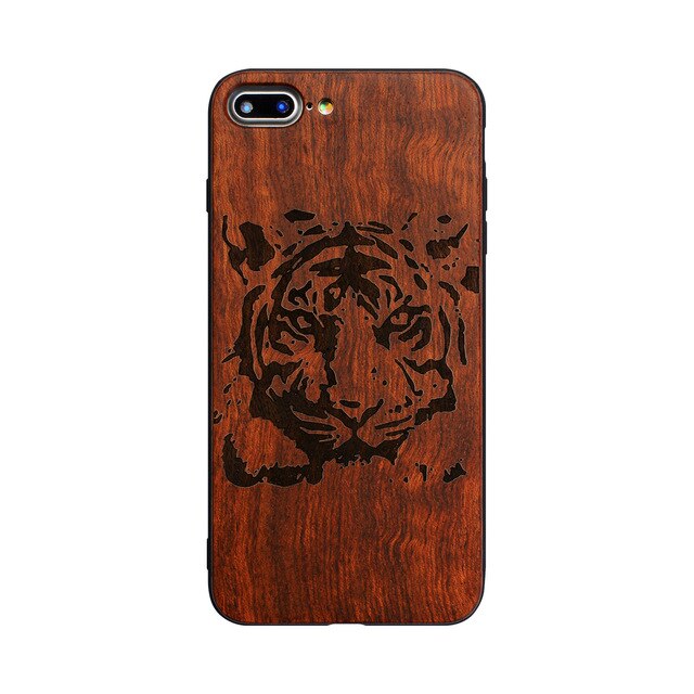 Rejaski Brand Abstract Maya Totem Rose Flower Original Bamboo Wood Case For Iphone 7 7Plus 5 5S SE 6 6S Plus Phone Cover Tiger