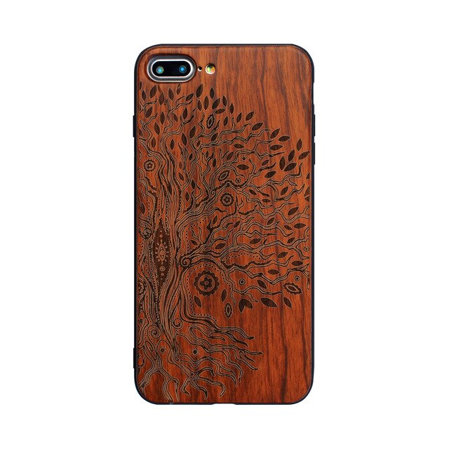 Rejaski Brand Abstract Maya Totem Rose Flower Original Bamboo Wood Case For Iphone 7 7Plus 5 5S SE 6 6S Plus Phone Cover Tiger