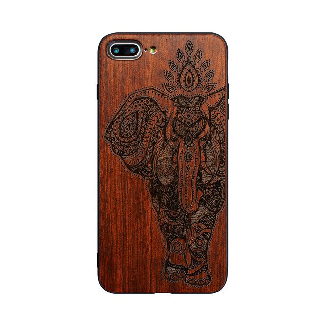 Rejaski Brand Abstract Maya Totem Rose Flower Original Bamboo Wood Case For Iphone 7 7Plus 5 5S SE 6 6S Plus Phone Cover Tiger