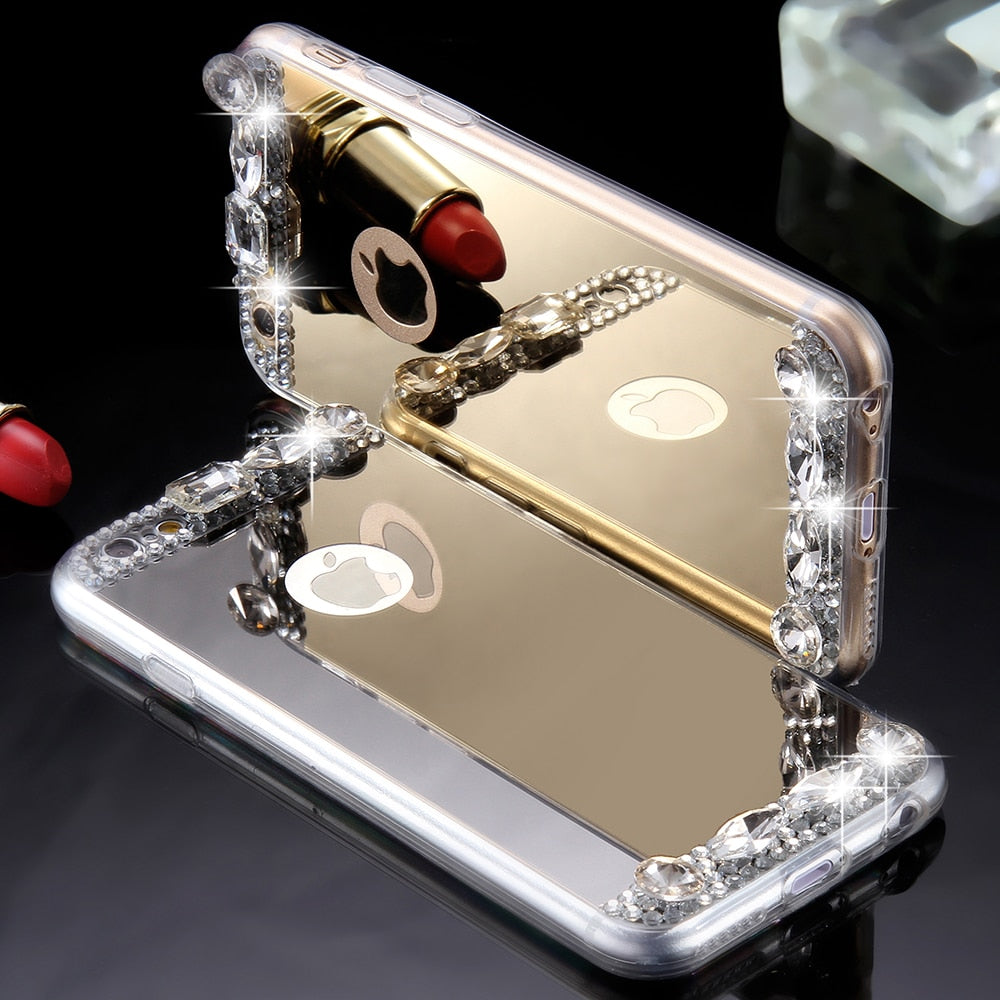 KISSCASE Glitter Mirror Phone Case For iPhone X 7 8 6 6S Plus Diamond Cases For iPhone 7 8 X 5S 5 SE Back Covers For Girl Woman