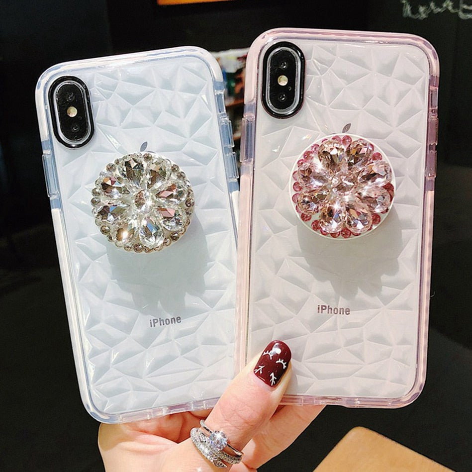 Luxury Glitter Diamond Soft Case For iPhone 11 Pro X XR XS Max 6 7 8 Plus 3D Bling Crystal Holder For Samsung S8 S9 S10 Note10 9