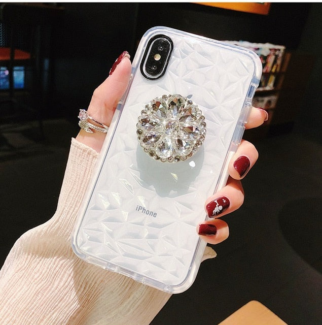 Luxury Glitter Diamond Soft Case For iPhone 11 Pro X XR XS Max 6 7 8 Plus 3D Bling Crystal Holder For Samsung S8 S9 S10 Note10 9