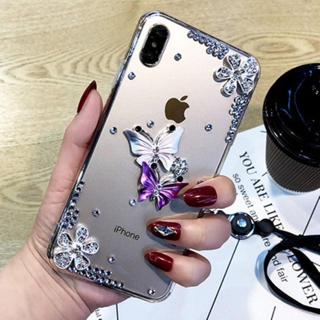 Butterfly Diamond Flower Rhinestone Case Cover For IPhone 11 Pro Max XR XS Max X 8 8Plus 7 7Plus 6 6S Plus 5 5S SE Phone Case