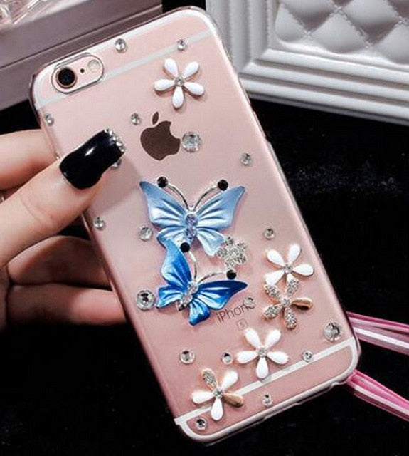 Butterfly Diamond Flower Rhinestone Case Cover For IPhone 11 Pro Max XR XS Max X 8 8Plus 7 7Plus 6 6S Plus 5 5S SE Phone Case