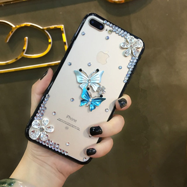 Butterfly Diamond Flower Rhinestone Case Cover For IPhone 11 Pro Max XR XS Max X 8 8Plus 7 7Plus 6 6S Plus 5 5S SE Phone Case