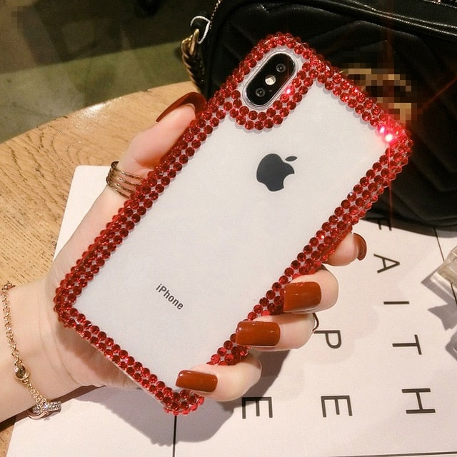 For iPhone 11 Pro X XS MAX XR phone Case luxury Rhinestone edge acrylic Diamond Clear Crystal For iPhone 6 6S 7 8 Plus coque
