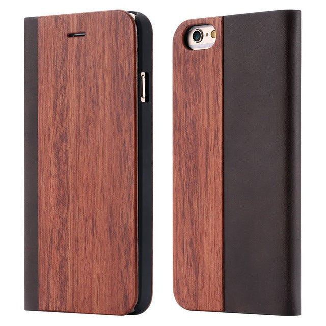 KISSCASE Bamboo Natural Wood Case For iPhone 11/11 Pro Max XR X XS Max 6/6S/7/8 Plus PU Leather Flip Cases Pouch Bag S10