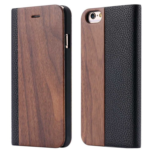 KISSCASE Bamboo Natural Wood Case For iPhone 11/11 Pro Max XR X XS Max 6/6S/7/8 Plus PU Leather Flip Cases Pouch Bag S10