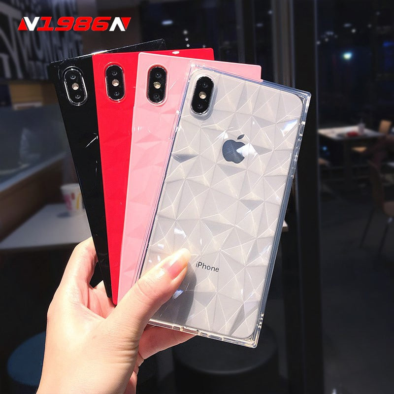 N1986N Phone Case For iPhone 6 6s 7 8 Plus X XR XS Max Fashion Diamond Texture Square Design Clear Soft TPU For iPhone X Fundas