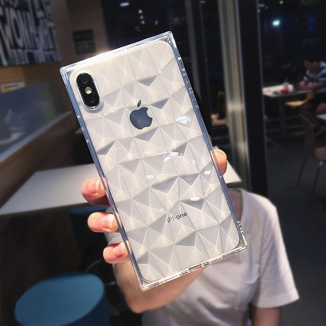 N1986N Phone Case For iPhone 6 6s 7 8 Plus X XR XS Max Fashion Diamond Texture Square Design Clear Soft TPU For iPhone X Fundas