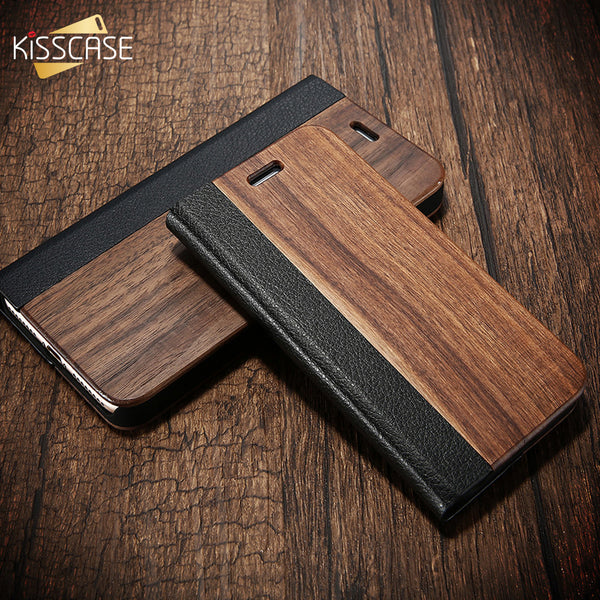 KISSCASE Bamboo Natural Wood Case For iPhone 11/11 Pro Max XR X XS Max 6/6S/7/8 Plus PU Leather Flip Cases Pouch Bag S10