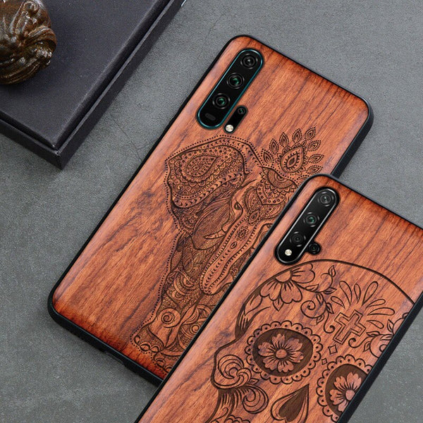 New Carved Skull Elephant Wood Phone Case For Huawei Honor 20 Pro Honor 10 9x 8x Honor View 20 10 Silicon Wooden Case Cover
