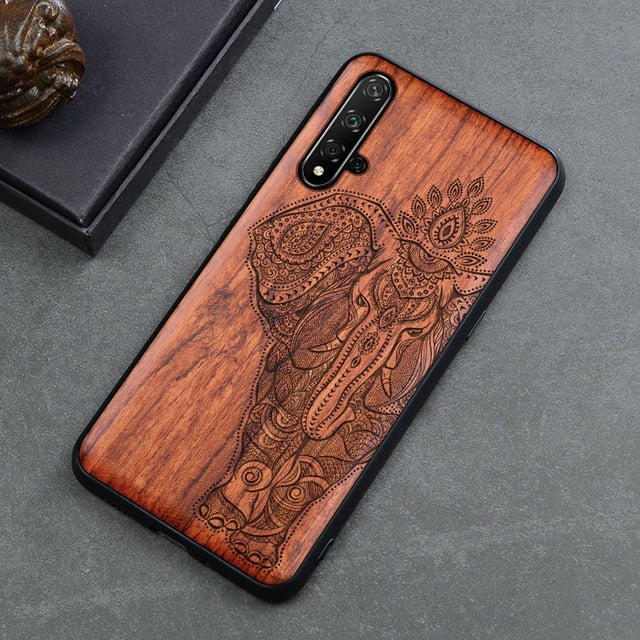 New Carved Skull Elephant Wood Phone Case For Huawei Honor 20 Pro Honor 10 9x 8x Honor View 20 10 Silicon Wooden Case Cover