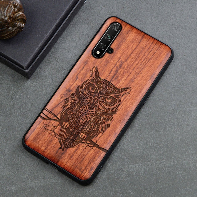 New Carved Skull Elephant Wood Phone Case For Huawei Honor 20 Pro Honor 10 9x 8x Honor View 20 10 Silicon Wooden Case Cover