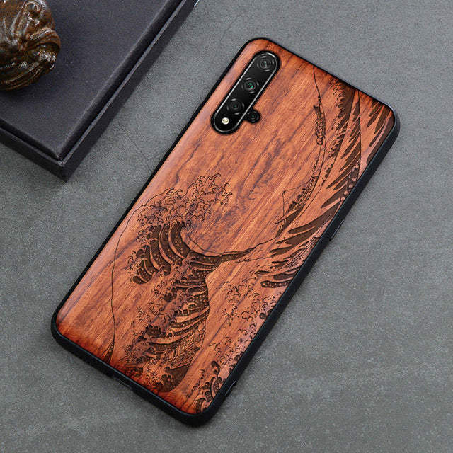 New Carved Skull Elephant Wood Phone Case For Huawei Honor 20 Pro Honor 10 9x 8x Honor View 20 10 Silicon Wooden Case Cover