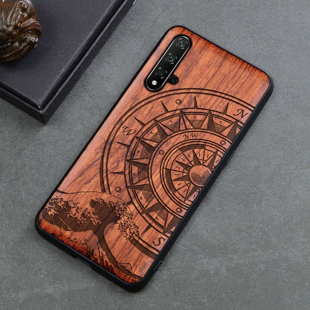 New Carved Skull Elephant Wood Phone Case For Huawei Honor 20 Pro Honor 10 9x 8x Honor View 20 10 Silicon Wooden Case Cover