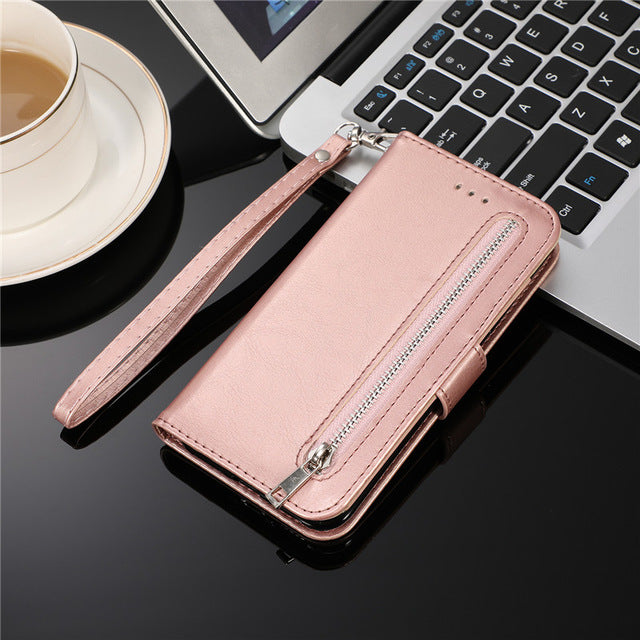 Leather Zipper Flip A70 A50 A40 A30 A20 E A10 M10 Wallet Case For Samaung Galaxy S10 S9 S8 Plus S7 Edge Note 8 9 10 Phone Cover