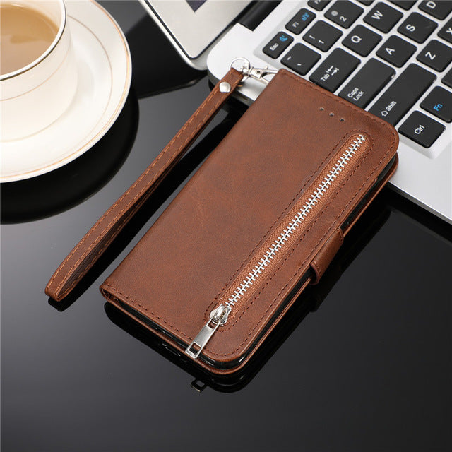 Leather Zipper Flip A70 A50 A40 A30 A20 E A10 M10 Wallet Case For Samaung Galaxy S10 S9 S8 Plus S7 Edge Note 8 9 10 Phone Cover