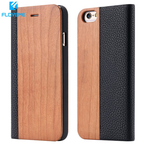 FLOVEME Wooden Phone Case For Samsung S8 S9 S10 Plus S10E Bamboo Natural Wood Case For Samsung S7 Edge Flip Leather Wallet Cover