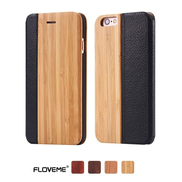 FLOVEME Wooden Phone Case For Samsung S8 S9 S10 Plus S10E Bamboo Natural Wood Case For Samsung S7 Edge Flip Leather Wallet Cover