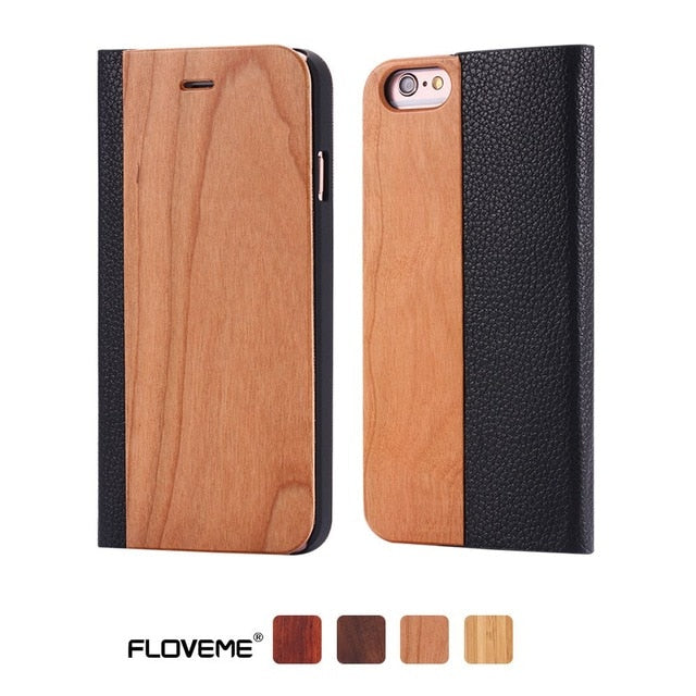 FLOVEME Wooden Phone Case For Samsung S8 S9 S10 Plus S10E Bamboo Natural Wood Case For Samsung S7 Edge Flip Leather Wallet Cover