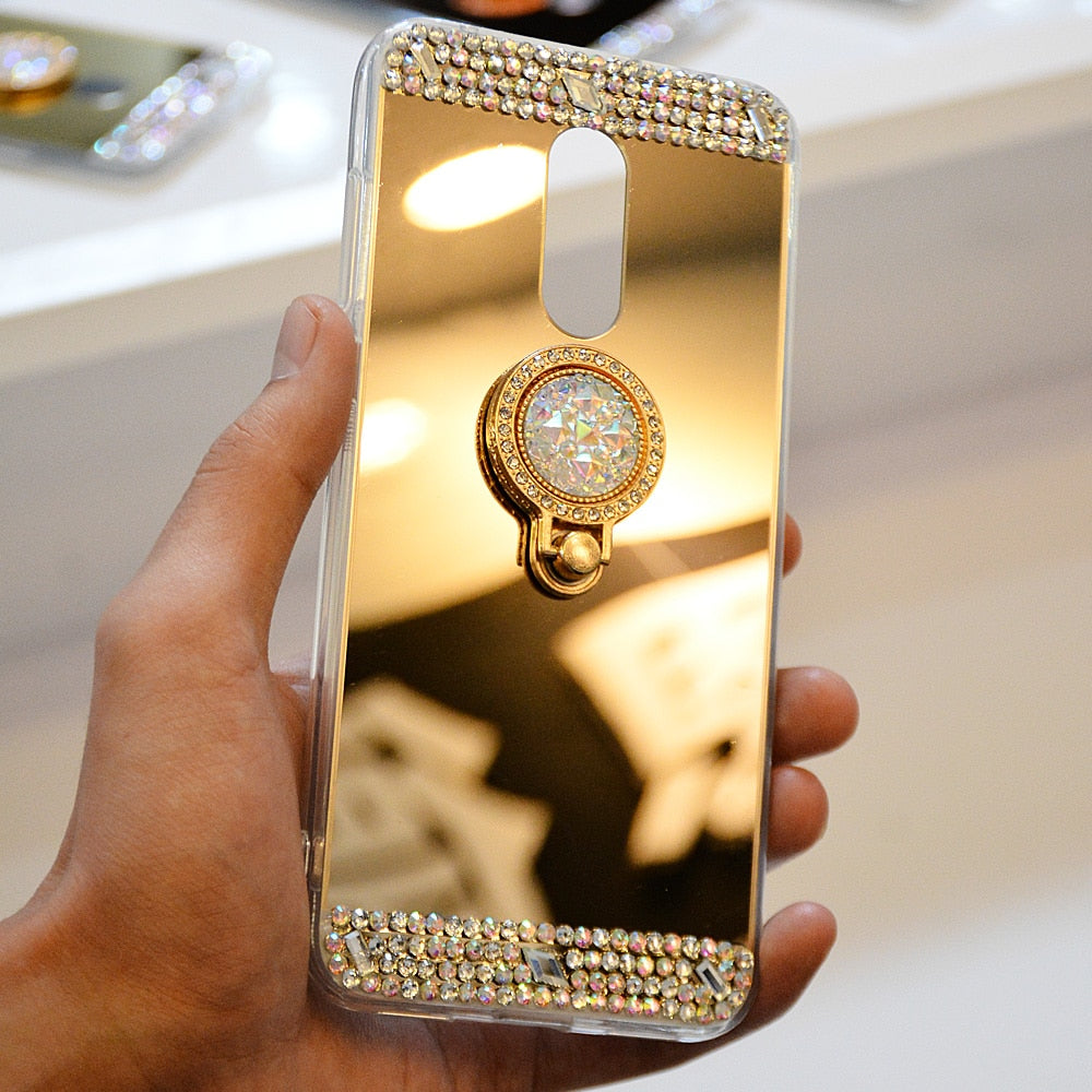 Diamond Phone Case For Samsung A50 J3 J5 J7 A10 A20 A30 A70 M10 M20 Mirror Plated cover For Samsung S10 S8 S7 S6Edge Ring Holder