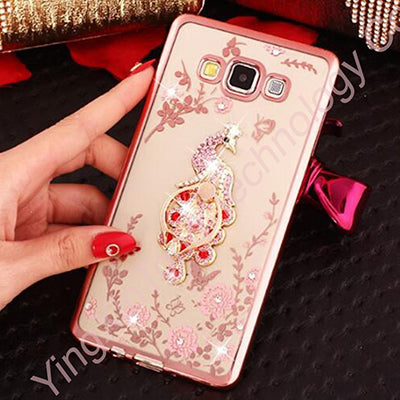 Luxury Flower Soft TPU Silicone Ring Holder Phone Case For Samsung Galaxy J4 J6 Plus J1 2016 J3 J5 J7 J2 Prime Pro Grand Cover