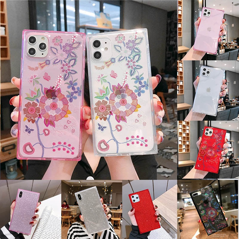 For Iphone 11 Pro Bling Square Glitter Clear Phone Case for Iphone X XS Max XR  8 7 Pluse 6 6S Case Clear Soft TPU Back Cover
