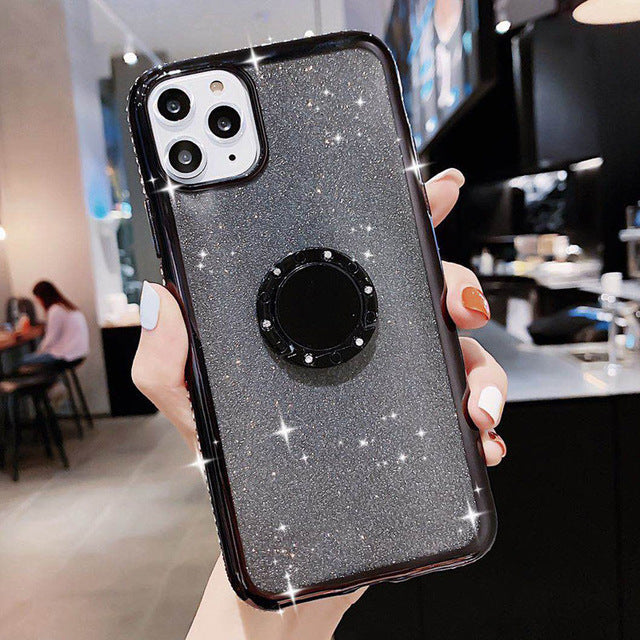 Lovebay Diamond Jewelled Holder Phone Case For iPhone 11 Pro 7 8 6 6s Plus X XR XS Max 11 Glitter Paper Ring Soft TPU Back Cover