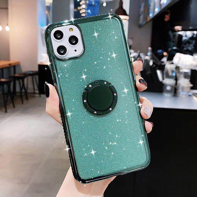 Lovebay Diamond Jewelled Holder Phone Case For iPhone 11 Pro 7 8 6 6s Plus X XR XS Max 11 Glitter Paper Ring Soft TPU Back Cover