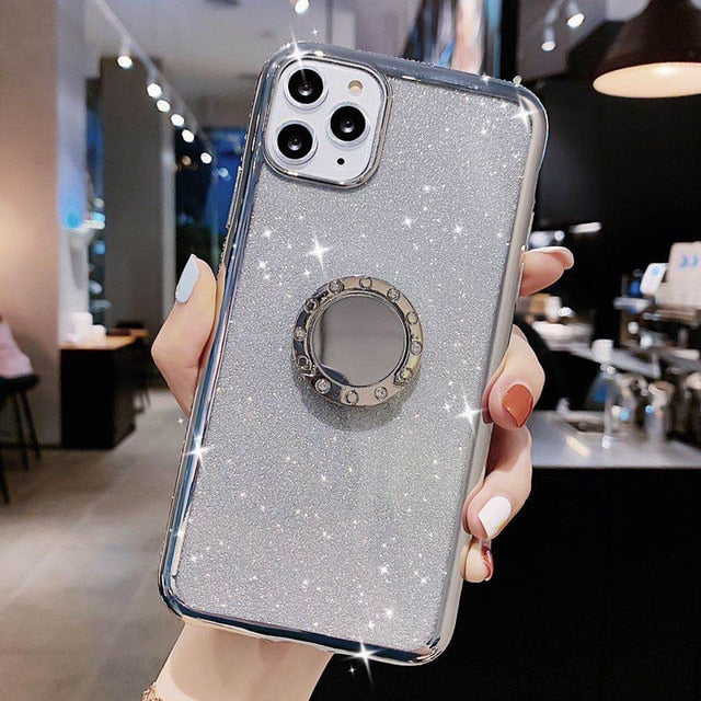 Lovebay Diamond Jewelled Holder Phone Case For iPhone 11 Pro 7 8 6 6s Plus X XR XS Max 11 Glitter Paper Ring Soft TPU Back Cover