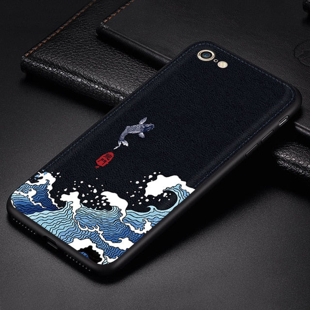 Phone Cases for iPhone11 pro max 8 7 6 6s Plus X Xs Max XR Cover Leather Skin Soft Silicone Traditional Auspicious texture Case