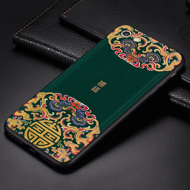 Phone Cases for iPhone11 pro max 8 7 6 6s Plus X Xs Max XR Cover Leather Skin Soft Silicone Traditional Auspicious texture Case