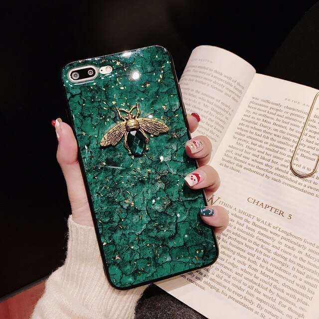 Luxury 3D diamond metal Marble glitter bee silicone phone case For iphone 6s 7 8 Plus X XR XS MAX For Samsung S8 S9 Note 9 S10 E