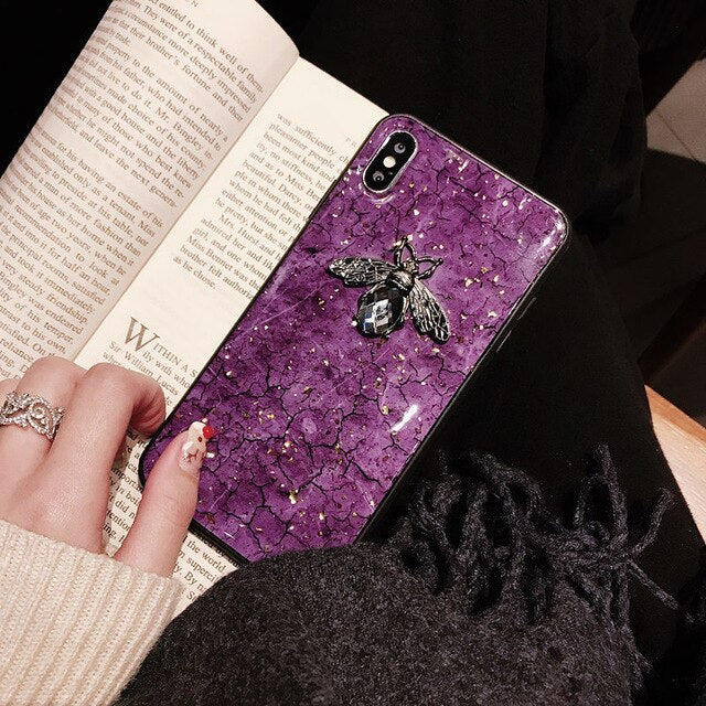 Luxury 3D diamond metal Marble glitter bee silicone phone case For iphone 6s 7 8 Plus X XR XS MAX For Samsung S8 S9 Note 9 S10 E