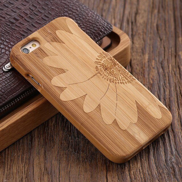 KISSCASE Retro Natural Wood Compact Case For iPhone 6 6s Plus 100% Bamboo Engraved Wolf Cross Capa For Samsung S6 S7 Edge Shells