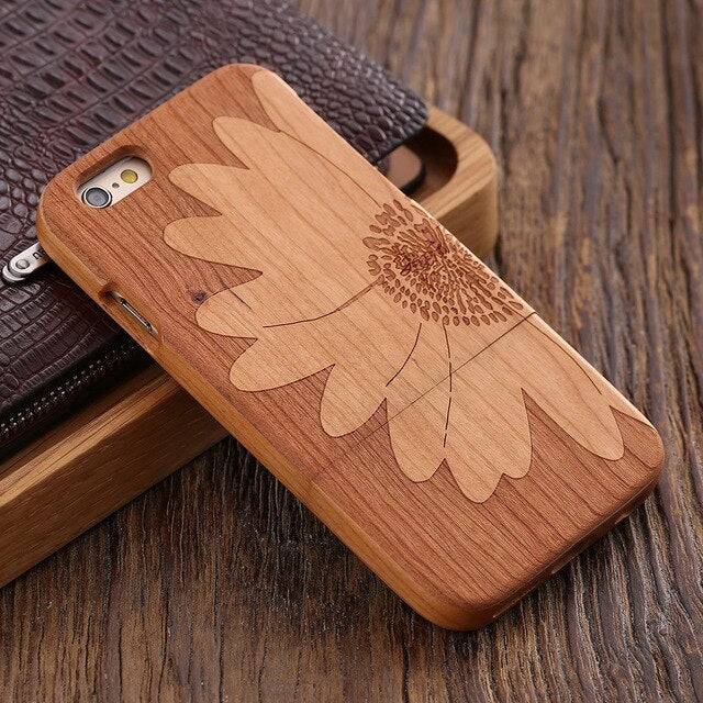 KISSCASE Retro Natural Wood Compact Case For iPhone 6 6s Plus 100% Bamboo Engraved Wolf Cross Capa For Samsung S6 S7 Edge Shells