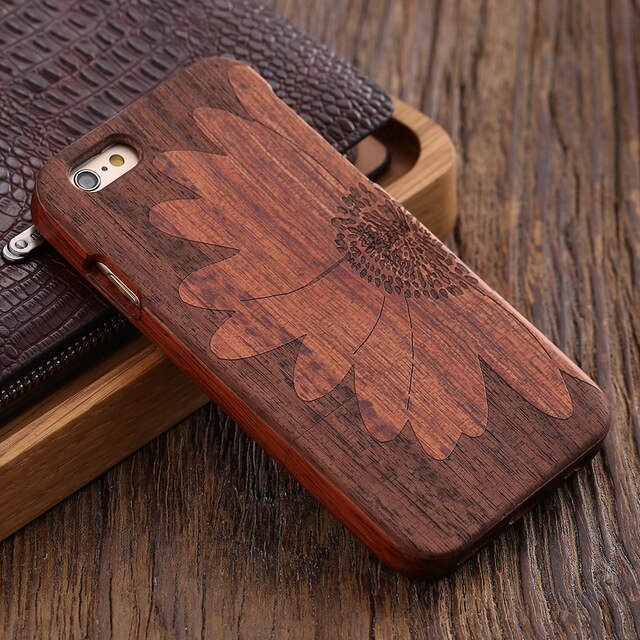 KISSCASE Retro Natural Wood Compact Case For iPhone 6 6s Plus 100% Bamboo Engraved Wolf Cross Capa For Samsung S6 S7 Edge Shells