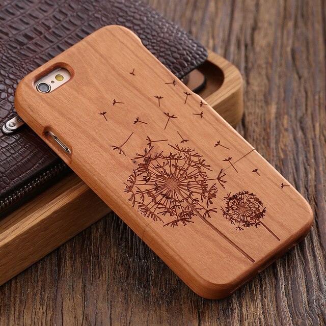 KISSCASE Retro Natural Wood Compact Case For iPhone 6 6s Plus 100% Bamboo Engraved Wolf Cross Capa For Samsung S6 S7 Edge Shells
