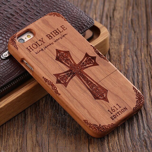 KISSCASE Retro Natural Wood Compact Case For iPhone 6 6s Plus 100% Bamboo Engraved Wolf Cross Capa For Samsung S6 S7 Edge Shells