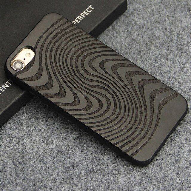 Luxury Case for iPhone 7 8 Plus Carving Clouds Totem Wood Cover Natural Bamboo Wooden TPU Phone Cases for iPhone X Coque Fundas