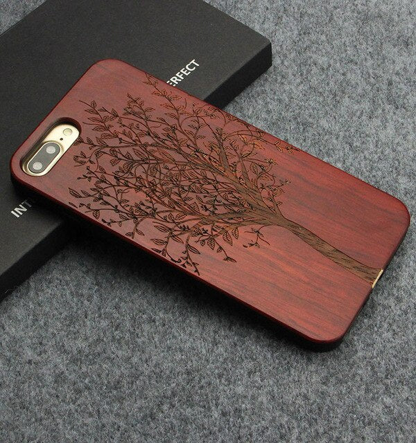 Luxury Case for iPhone 7 8 Plus Carving Clouds Totem Wood Cover Natural Bamboo Wooden TPU Phone Cases for iPhone X Coque Fundas