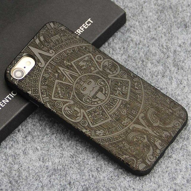Luxury Case for iPhone 7 8 Plus Carving Clouds Totem Wood Cover Natural Bamboo Wooden TPU Phone Cases for iPhone X Coque Fundas