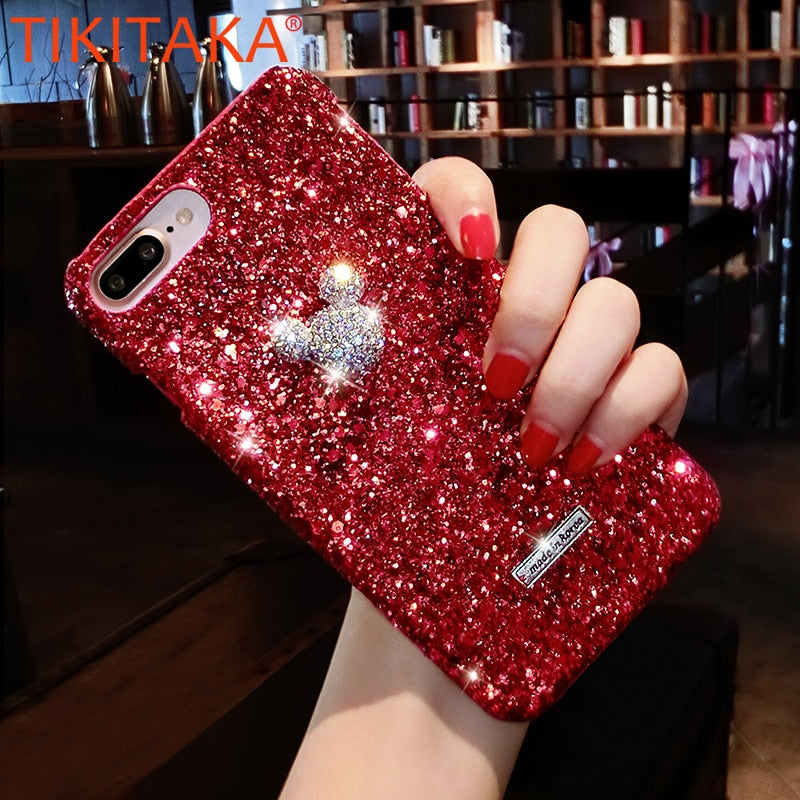 Bling Paillettes Glitter Shining Powder Case For iPhone X 8 7 6 6S Plus Cover Fashion Diamond Mickey Hard PC Phone Cases