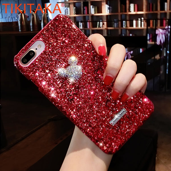 Bling Paillettes Glitter Shining Powder Case For iPhone X 8 7 6 6S Plus Cover Fashion Diamond Mickey Hard PC Phone Cases