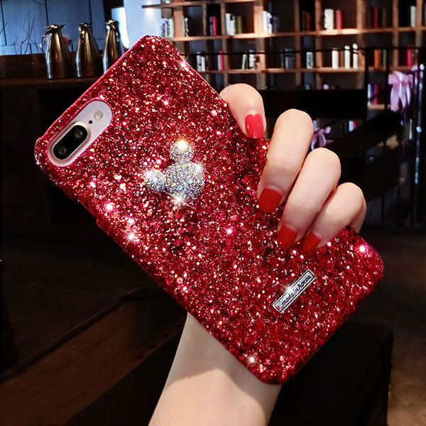 Bling Paillettes Glitter Shining Powder Case For iPhone X 8 7 6 6S Plus Cover Fashion Diamond Mickey Hard PC Phone Cases